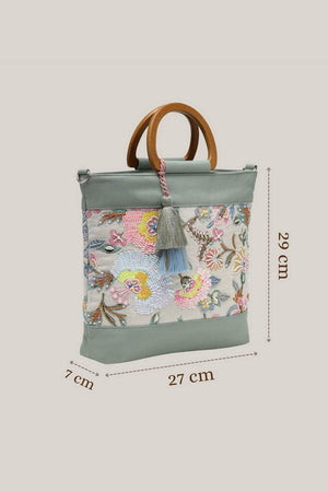 Off White Embellished Cotton Hand Bag