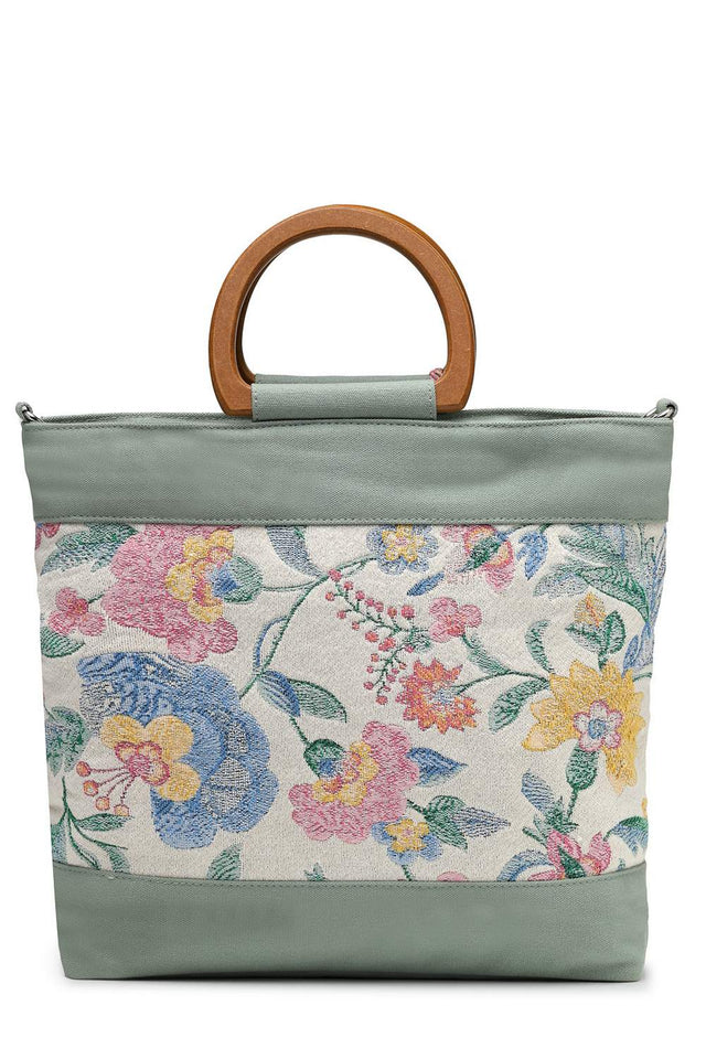 Off White Embellished Cotton Hand Bag