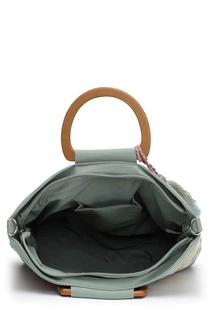 Off White Embellished Cotton Hand Bag