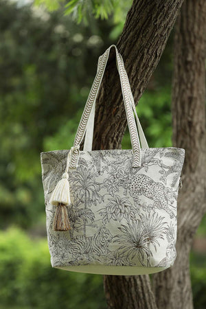 Off White Jungle Toile Cotton Hand Bag