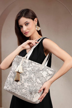 Off White Jungle Toile Cotton Hand Bag