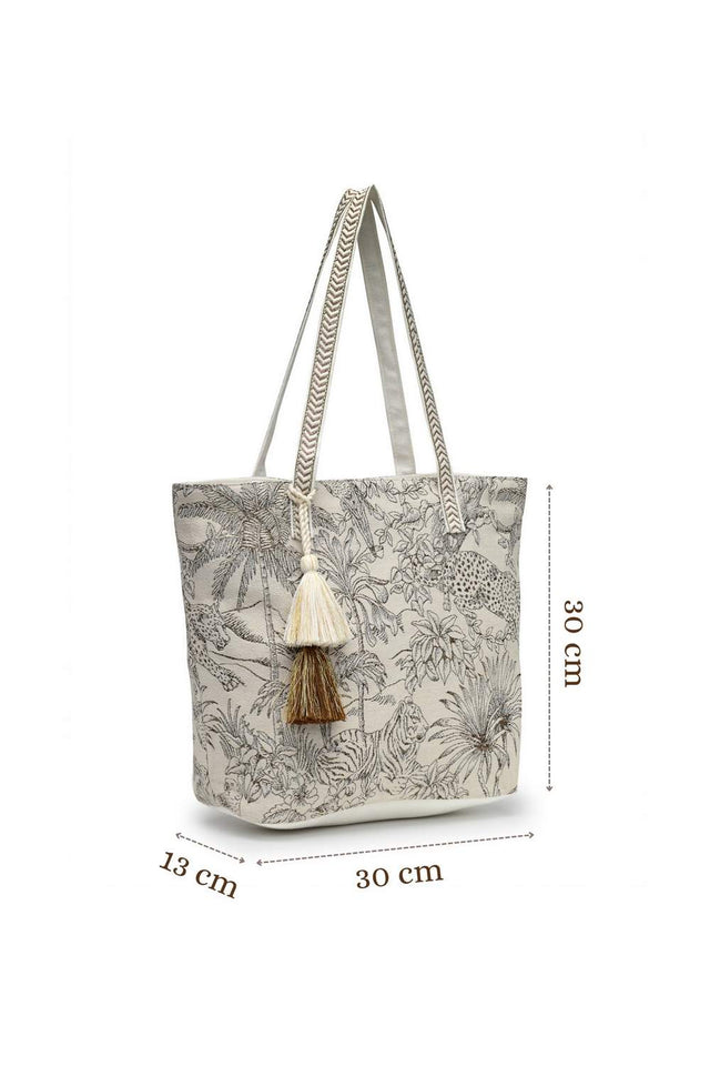 Off White Jungle Toile Cotton Hand Bag