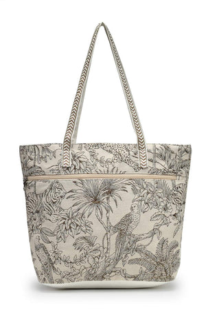 Off White Jungle Toile Cotton Hand Bag