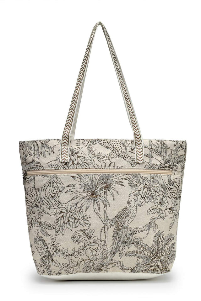 Off White Jungle Toile Cotton Hand Bag