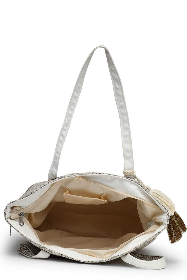 Off White Jungle Toile Cotton Hand Bag