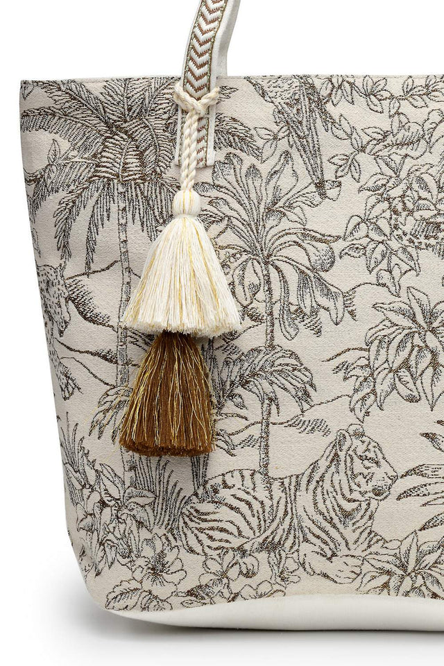 Off White Jungle Toile Cotton Hand Bag