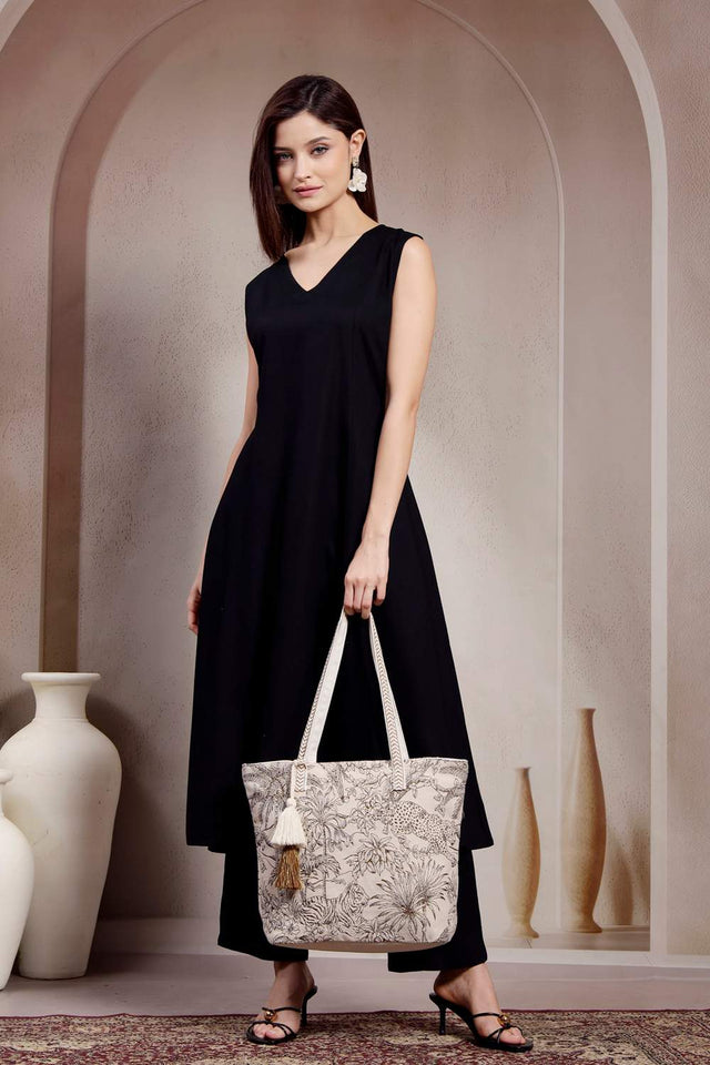 Off White Jungle Toile Cotton Hand Bag