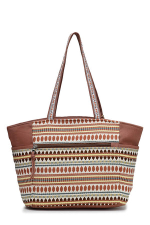 Off White Floral Embroidered Cotton Tote Bag