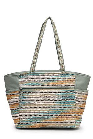 Off White Floral Embroidered Cotton Tote Bag