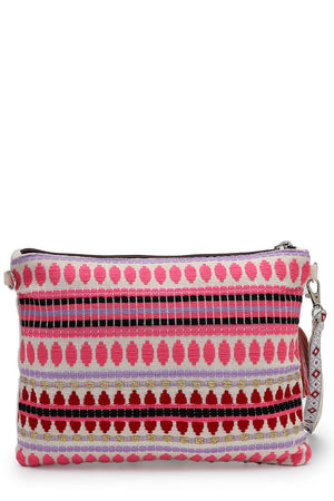 Off White Floral Embroidered Cotton Sling Bag