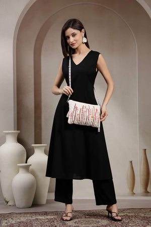 Off White Floral Embroidered Cotton Sling Bag