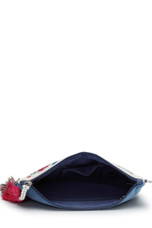 Off White Floral Embroidered Cotton Sling Bag