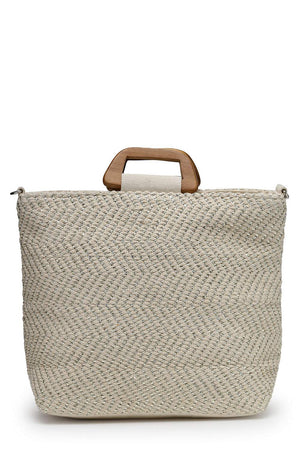 Off White Chevron Woven Cotton Hand Bag