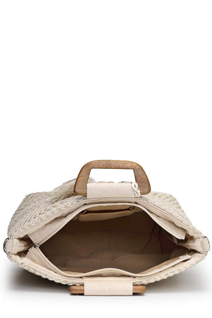 Off White Chevron Woven Cotton Hand Bag