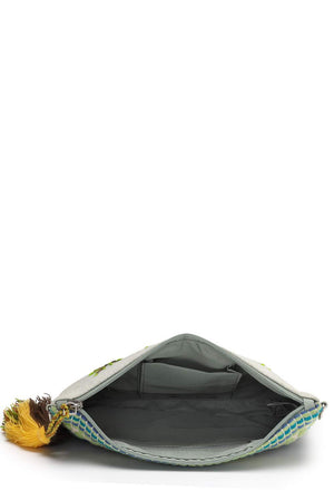 Pastel Green Floral Embroidered Cotton Sling Bag