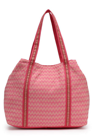 Pink Beaded Cotton Hand Bag