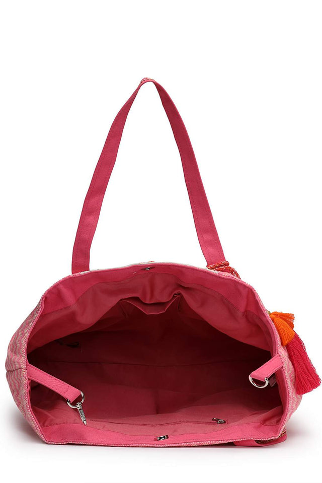 Pink Beaded Cotton Hand Bag