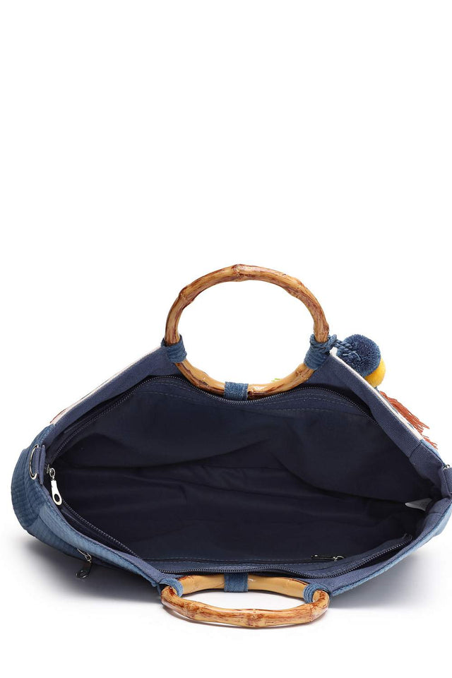 White Floral Embroidered Cotton Hand Bag