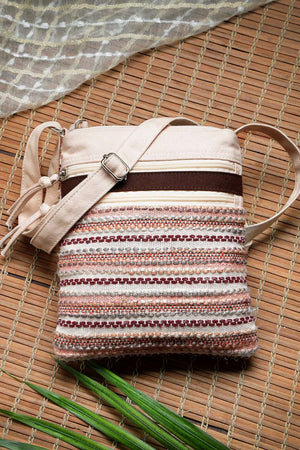 Pink Striped Woven Acrylic Jacquard Sling Bag