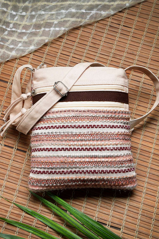 Pink Striped Woven Acrylic Jacquard Sling Bag