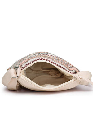 Pink Striped Woven Acrylic Jacquard Sling Bag