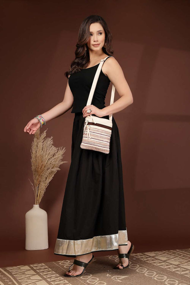 Pink Striped Woven Acrylic Jacquard Sling Bag