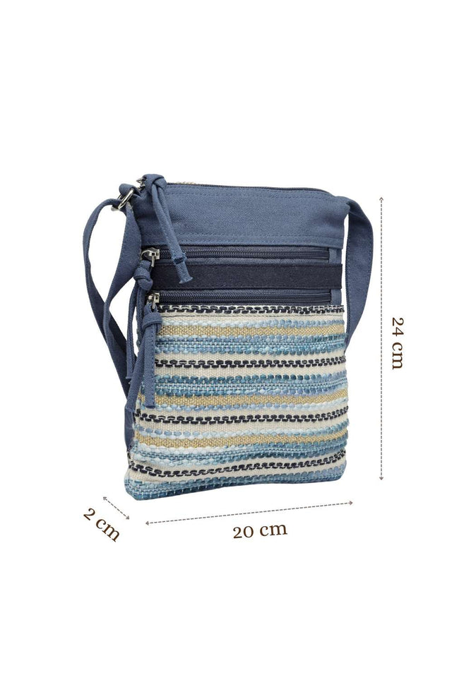 Navy Blue Striped Woven Acrylic Jacquard Sling Bag