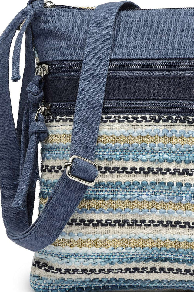 Navy Blue Striped Woven Acrylic Jacquard Sling Bag