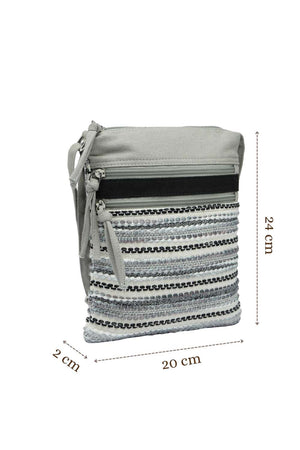 Grey Striped Woven Acrylic Jacquard Sling Bag