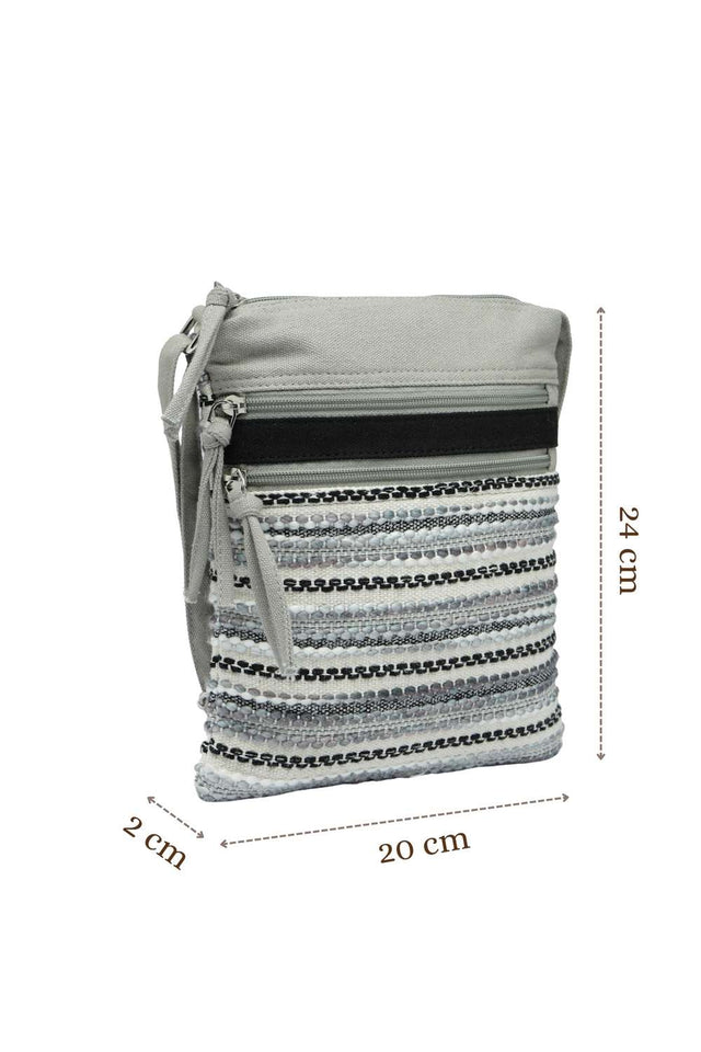 Grey Striped Woven Acrylic Jacquard Sling Bag