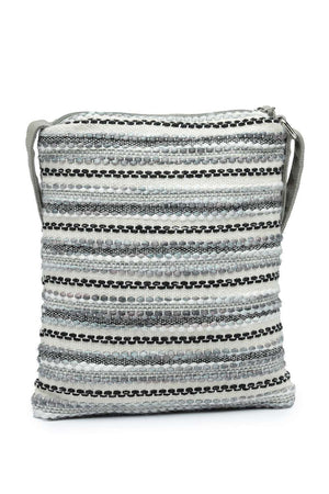 Grey Striped Woven Acrylic Jacquard Sling Bag