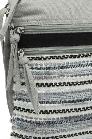 Grey Striped Woven Acrylic Jacquard Sling Bag