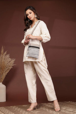 Grey Striped Woven Acrylic Jacquard Sling Bag