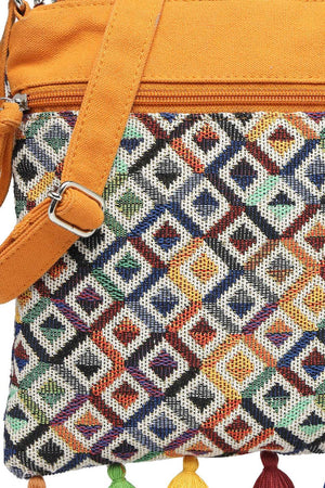 Mustard Jacquard Acrylic Jacquard Sling Bag
