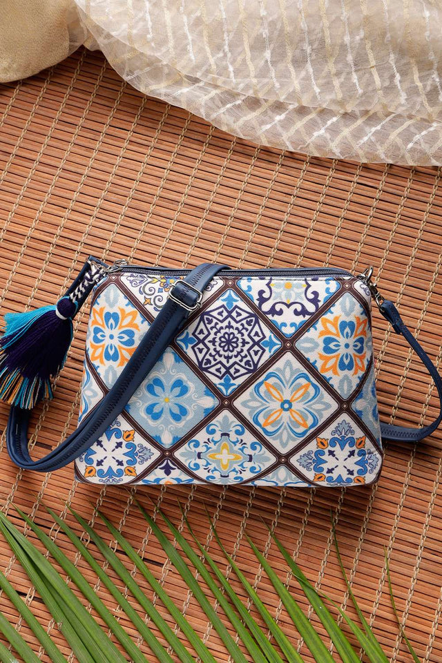 Navy Blue Digital Print Polycotton Canvas Sling Bag