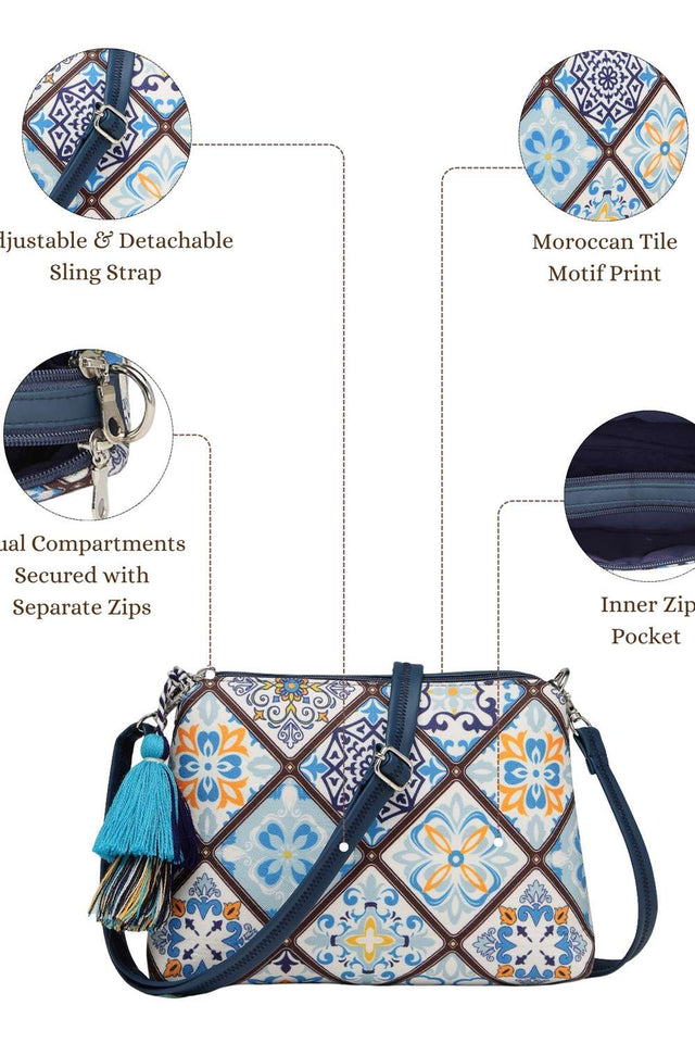 Navy Blue Digital Print Polycotton Canvas Sling Bag