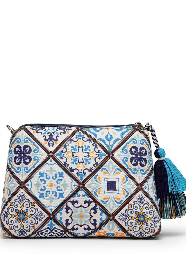 Navy Blue Digital Print Polycotton Canvas Sling Bag