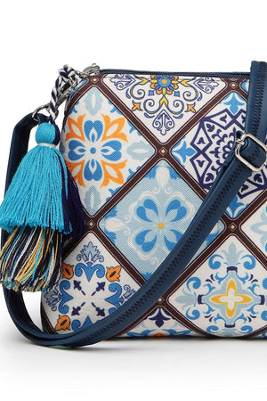 Navy Blue Digital Print Polycotton Canvas Sling Bag