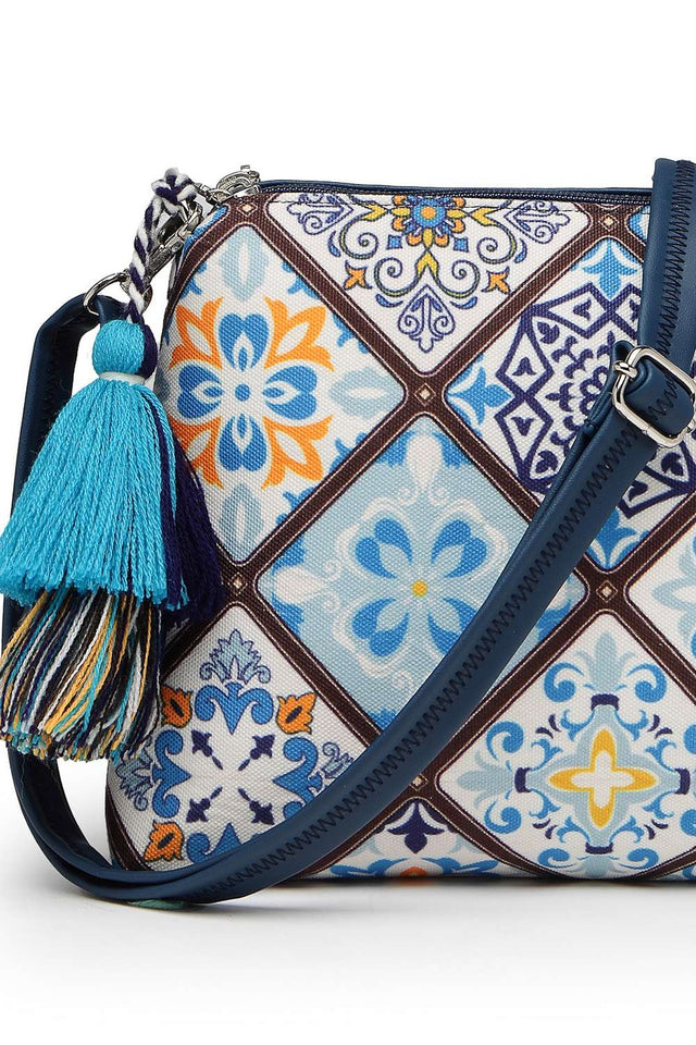 Navy Blue Digital Print Polycotton Canvas Sling Bag