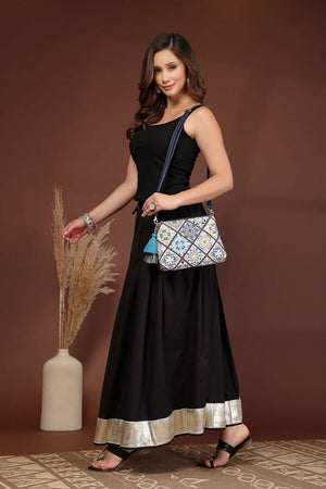 Navy Blue Digital Print Polycotton Canvas Sling Bag