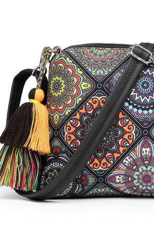 Black Digital Print Polycotton Canvas Sling Bag