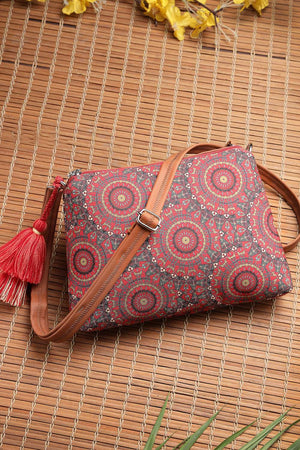 Red Digital Print Polycotton Canvas Sling Bag
