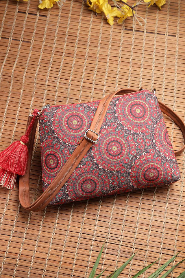 Red Digital Print Polycotton Canvas Sling Bag