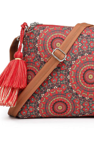 Red Digital Print Polycotton Canvas Sling Bag