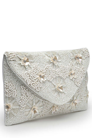 Boho White Floral Embellished Cotton Canvas Sling Bag