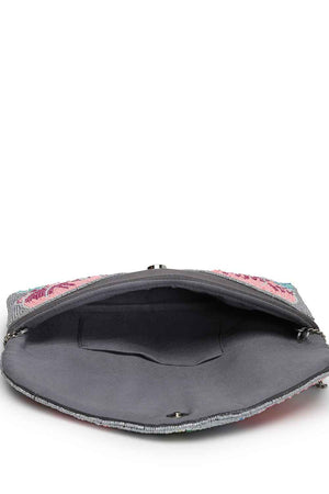 Grey Quirky Bead Work Cotton Sling Bag (ADBT1030A)
