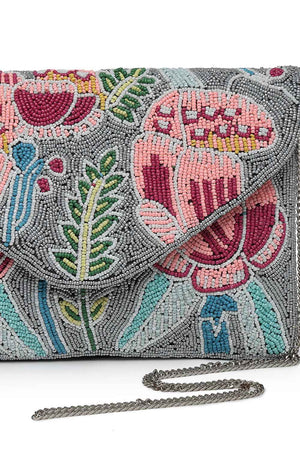 Grey Quirky Bead Work Cotton Sling Bag (ADBT1030A)