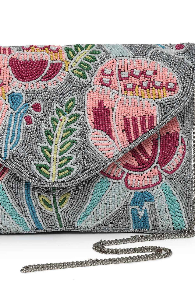 Grey Quirky Bead Work Cotton Sling Bag (ADBT1030A)