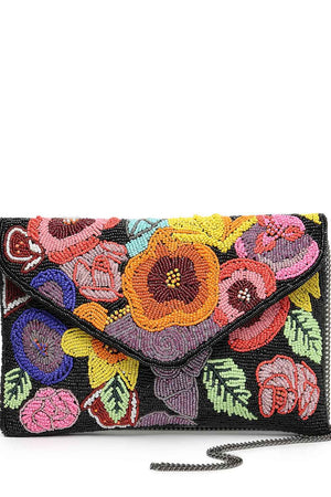 Multi-color Floral Bead Work Cotton Sling Bag