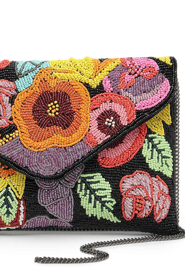 Multi-color Floral Bead Work Cotton Sling Bag